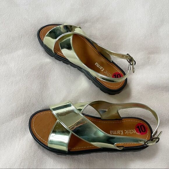 Gold Electric Karma Sandals Size 10 - Picture 1 of 8